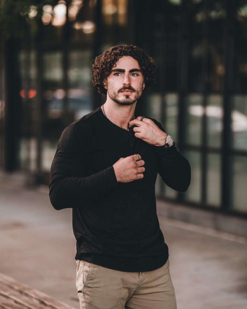 long sleeve curved hem Henley from ten10 appare