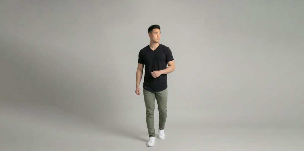 Modern black v neck shirt for men with athletic fit from ten10 apparel