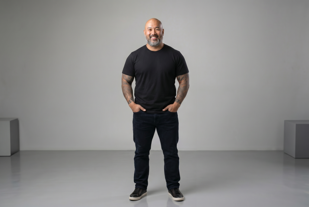 man with dad bod in ten10 apparel alto relaxed tee