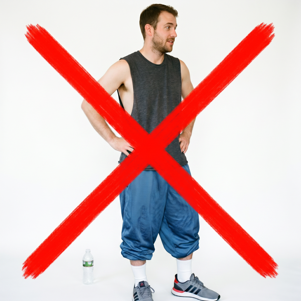 Guy in gym clothes showing what not to wear to a date night for guys